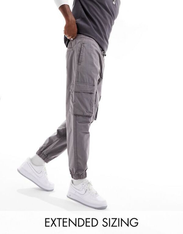 エイソス メンズ カジュアルパンツ ボトムス ASOS DESIGN tapered pull on cargo pants in washed charcoal with elastic waist Charcoal 8,153円