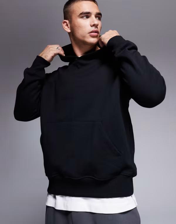 エイソス メンズ パーカー・スウェット アウター ASOS DESIGN premium heavyweight oversized hoodie in black Blackの通販は