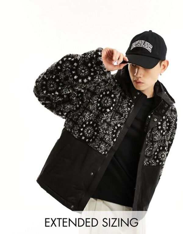 エイソス メンズ ジャケット・ブルゾン アウター ASOS DESIGN borg jacket with black paisley print Blackの通販は 11,980円