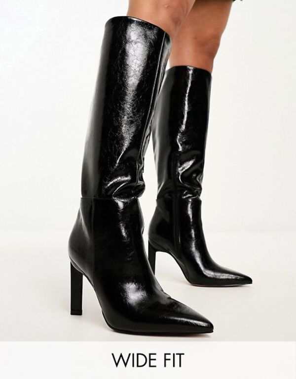 エイソス レディース ブーツ・レインブーツ シューズ ASOS DESIGN Wide Fit Cancun knee high boots in black Black