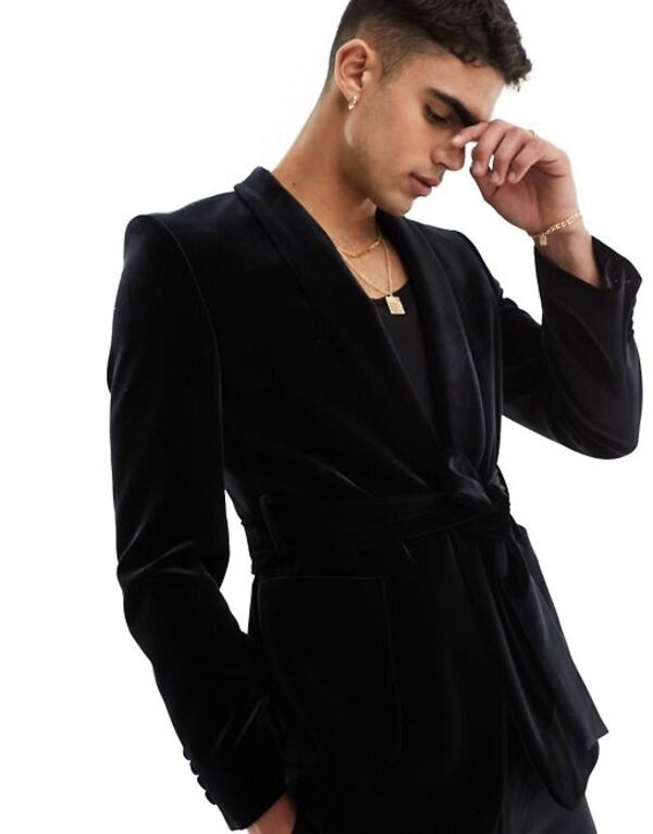 エイソス メンズ ジャケット・ブルゾン アウター ASOS DESIGN super skinny smoking jacket in black Black