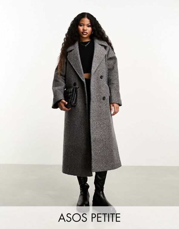 エイソス レディース コート アウター ASOS DESIGN Petite oversized chuck on coat in charcoal boucle Grayの通販は