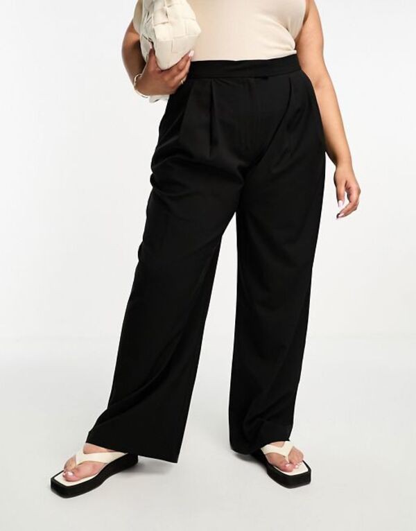 エイソス レディース カジュアルパンツ ボトムス ASOS DESIGN Curve wide leg pants in black Black