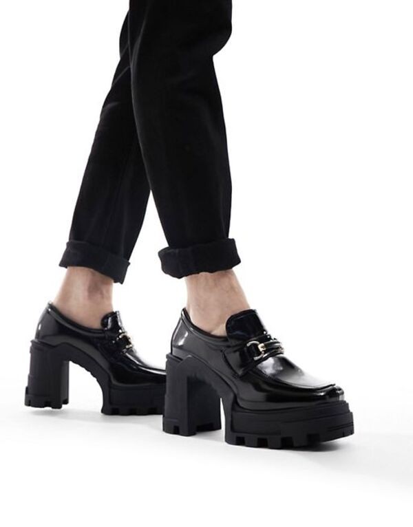 エイソス メンズ スリッポン・ローファー シューズ ASOS DESIGN chunky loafers in black patent with gold snaffle Black