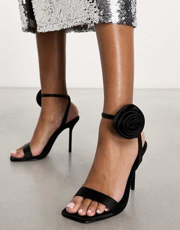 エイソス レディース サンダル シューズ ASOS DESIGN Nahlia corsage barely there heeled sandals in black Black satin