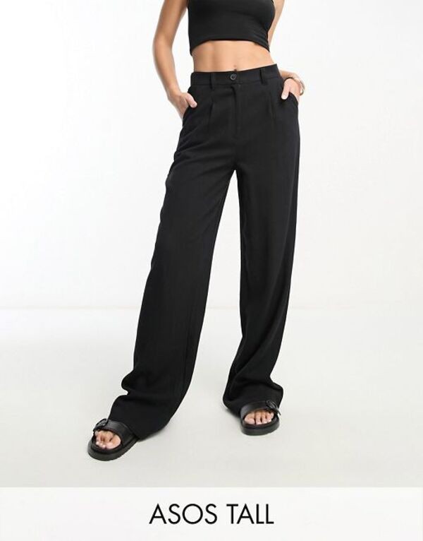 エイソス レディース カジュアルパンツ ボトムス ASOS DESIGN Tall dad pant with linen in black Black