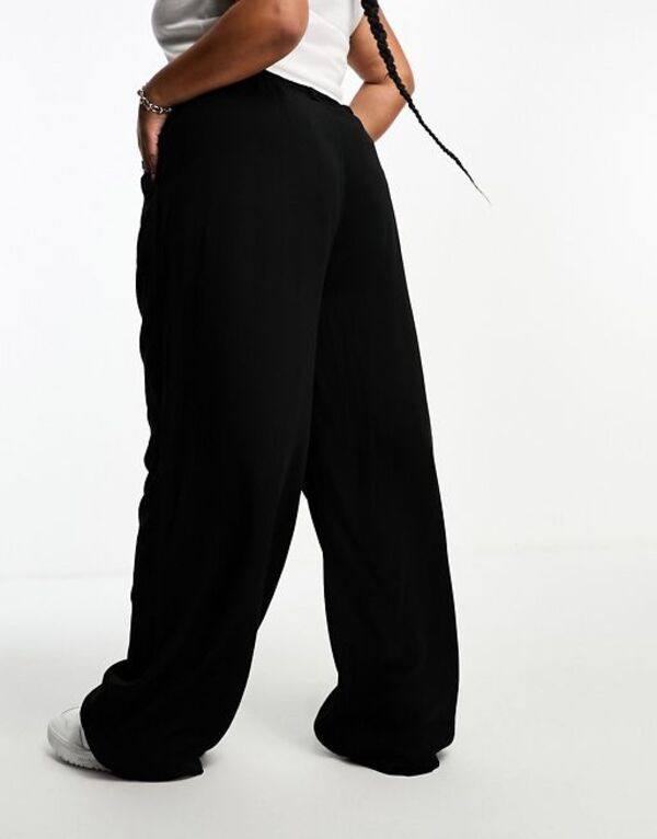 エイソス レディース カジュアルパンツ ボトムス ASOS DESIGN Curve wide leg dad pants in black Black