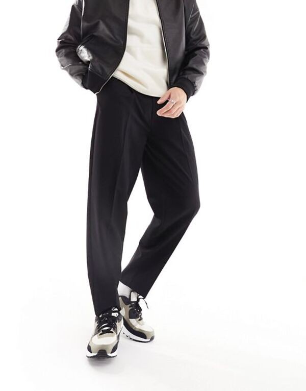 エイソス メンズ カジュアルパンツ ボトムス ASOS DESIGN smart oversized tapered pants in black Blackの通販は 11,610円