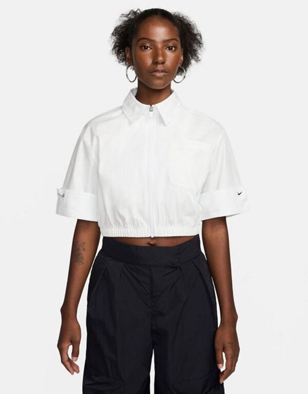 ナイキ レディース Tシャツ トップス Nike MDC woven cropped collared shirt in summit white WHITE