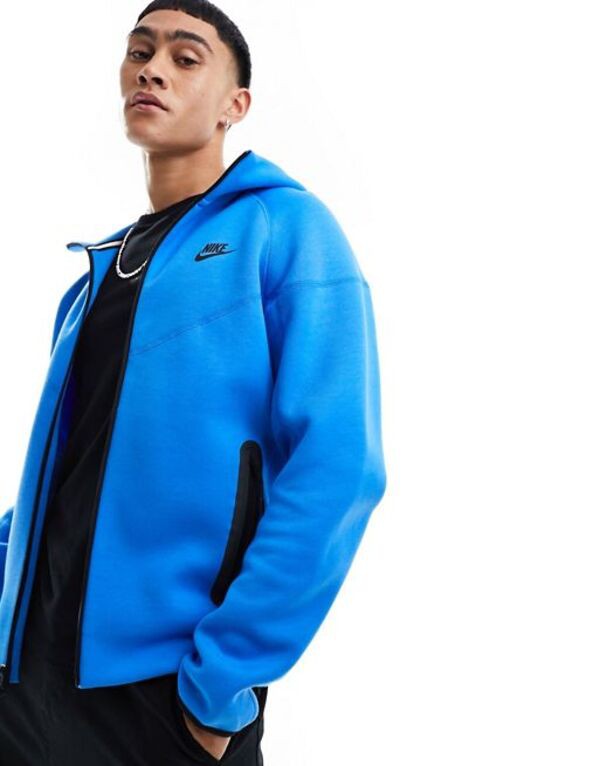 ナイキ メンズ パーカー・スウェット アウター Nike Tech Fleece zip thru hoodie in blue Black