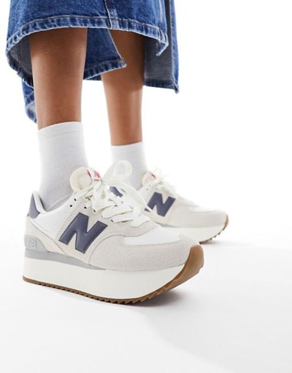 ニューバランス レディース スニーカー シューズ New Balance 574 sneakers in white with navy detail WHITE