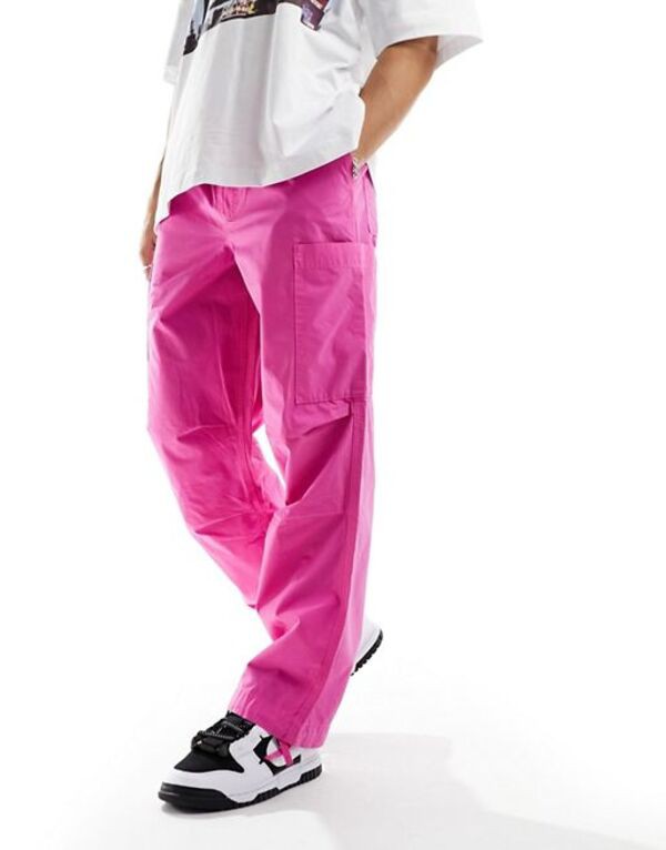 エイソス メンズ カジュアルパンツ ボトムス ASOS DESIGN cargo wide leg pants in pink PINK｜au PAY  マーケット