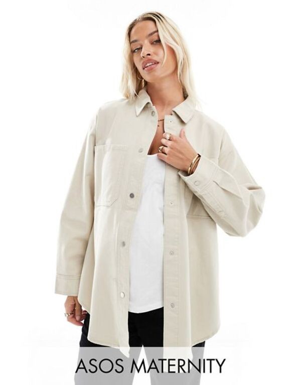 エイソス レディース ジャケット・ブルゾン アウター ASOS DESIGN Maternity oversized twill jacket in ecru Ecru