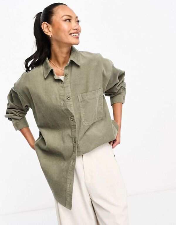 エイソス レディース シャツ トップス ASOS DESIGN cord oversized shirt in khaki Khaki