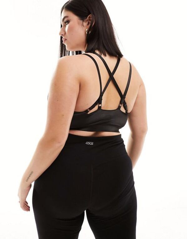 ASOS 4505 Curve high support adjustable back strap detail sports bra in  black high shine