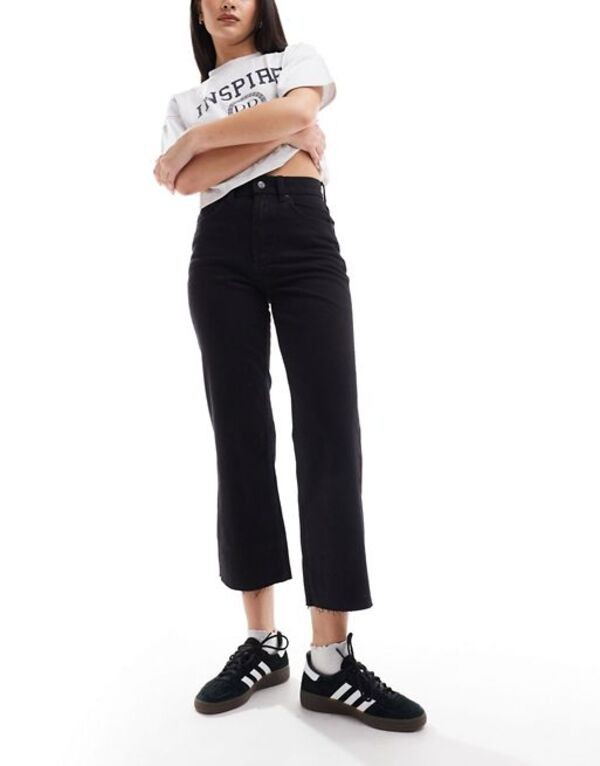 エイソス レディース デニムパンツ ボトムス ASOS DESIGN cropped easy straight jean in clean black WASHED BLACK