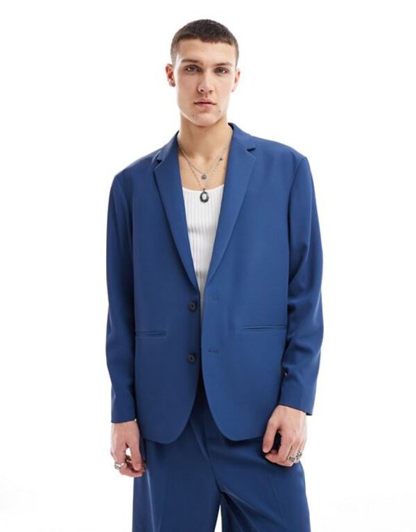 エイソス メンズ ジャケット・ブルゾン アウター ASOS DESIGN slouchy tailored suit jacket in navy NAVY