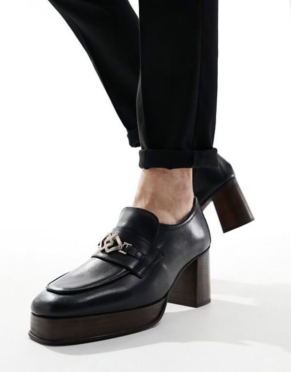 エイソス メンズ スリッポン・ローファー シューズ ASOS DESIGN loafers in black leather with natural sole Black