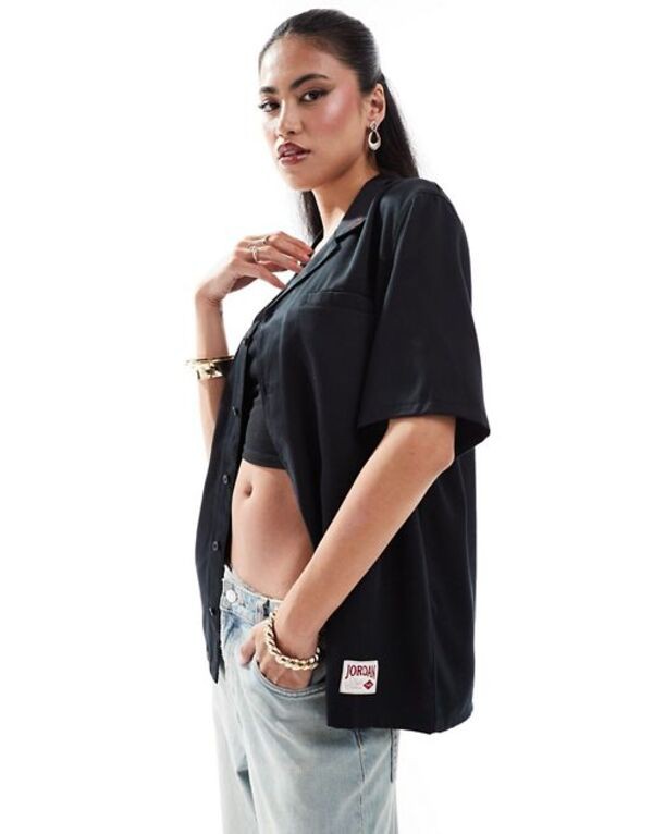 ナイキ レディース シャツ トップス Nike Jordan oversized woven short sleeve shirt in black Black