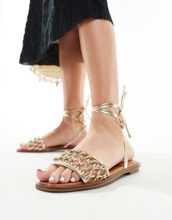 アルド レディース サンダル シューズ ALDO Seazen crochet lace up sandals in gold GOLD