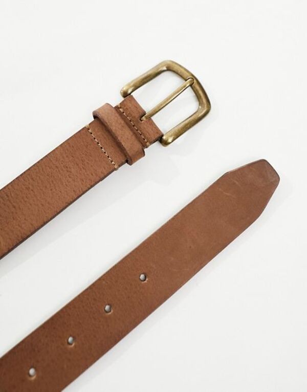 エイソス メンズ ベルト アクセサリー ASOS DESIGN leather belt with burnished gold buckle in vintage brown BROWN