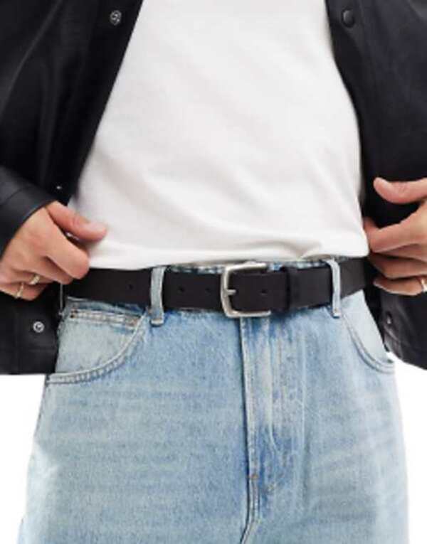 エイソス メンズ ベルト アクセサリー ASOS DESIGN leather belt with burnished silver buckle in vintage black Black