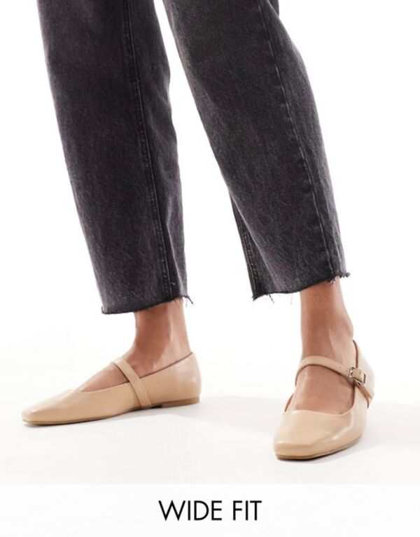 エイソス レディース パンプス シューズ ASOS DESIGN Wide Fit Lottie Mary Jane ballet flats in beige BEIGE