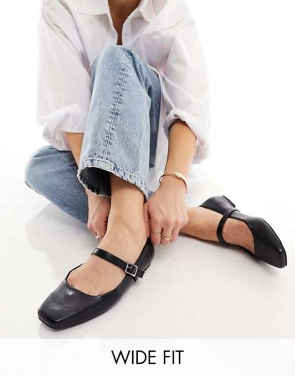 エイソス レディース パンプス シューズ ASOS DESIGN Wide Fit Lottie Mary Jane Ballet flats in black Black