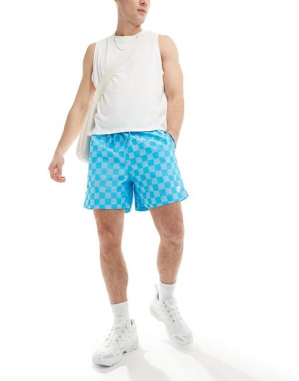 ナイキ メンズ ハーフパンツ・ショーツ ボトムス Nike Club checkerboard shorts in blue MID BLUE