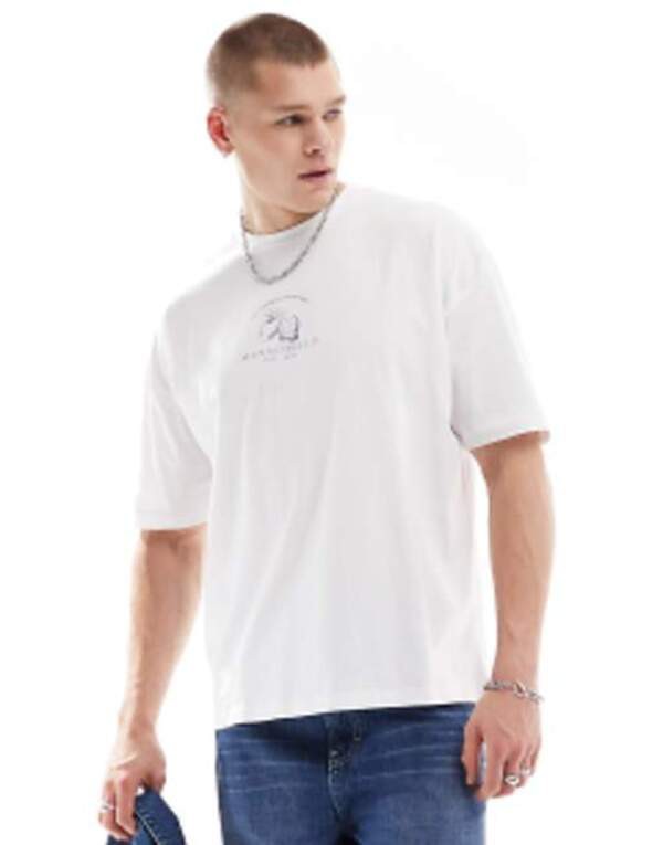 エイソス メンズ Tシャツ トップス ASOS DESIGN oversized t-shirt in white with fruit chest print WHITEの通販は