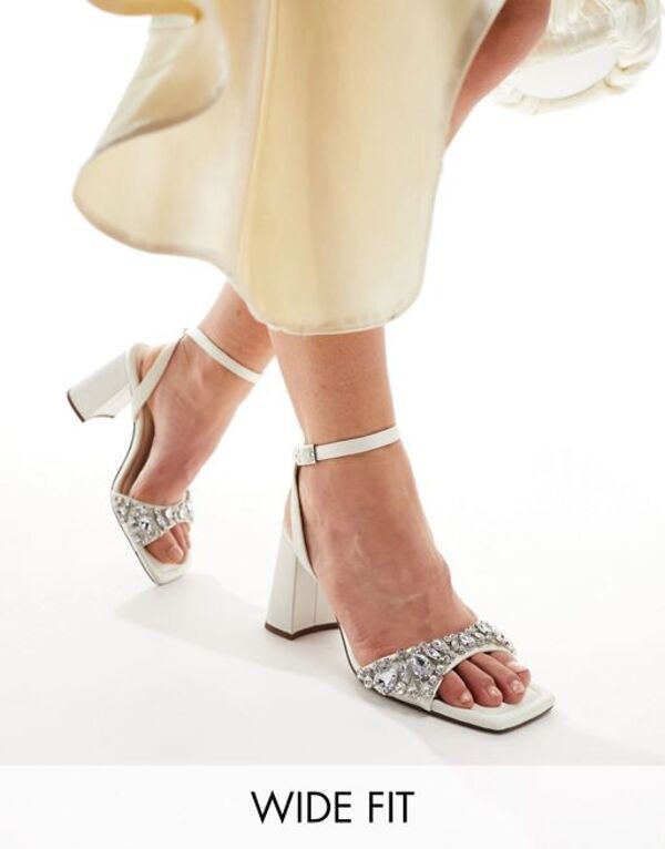 エイソス レディース サンダル シューズ ASOS DESIGN Wide Fit Hotel embellished barely there block heeled sandals in ivory IVORY