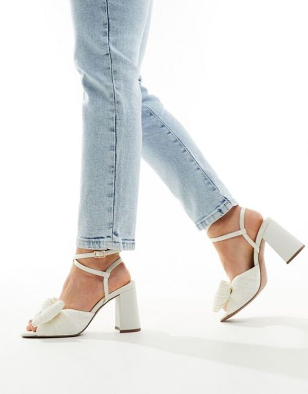 エイソス レディース サンダル シューズ ASOS DESIGN Wide Fit Hitched bow detail mid block heeled sandals in ivory IVORY