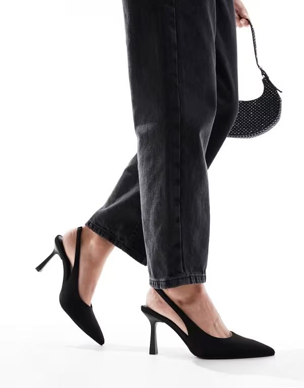 エイソス レディース パンプス シューズ ASOS DESIGN Salty slingback stiletto mid shoes in black Blackの通販は