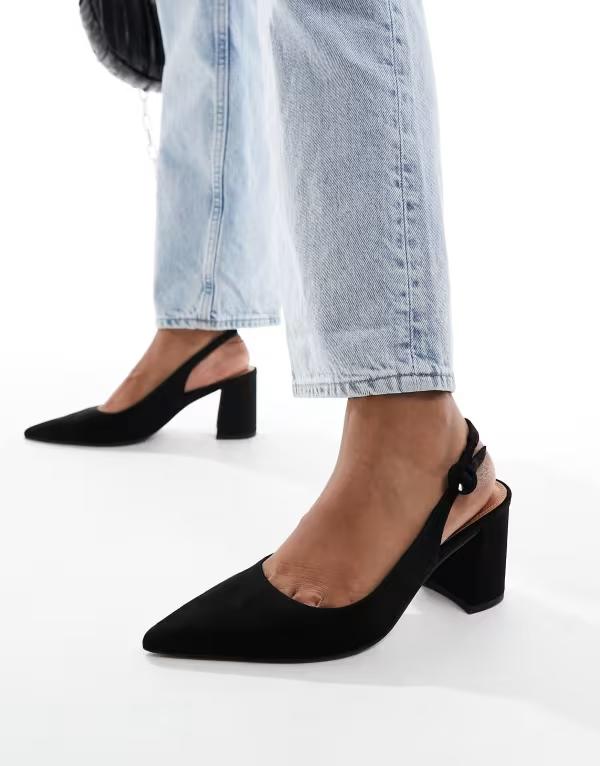 エイソス レディース ヒール シューズ ASOS DESIGN Sutton slingback mid block heels in black Black