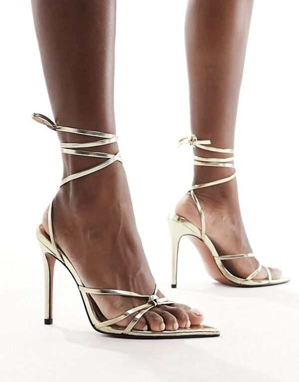 エイソス レディース サンダル シューズ ASOS DESIGN Nightly strappy tie leg high sandals in gold GOLD