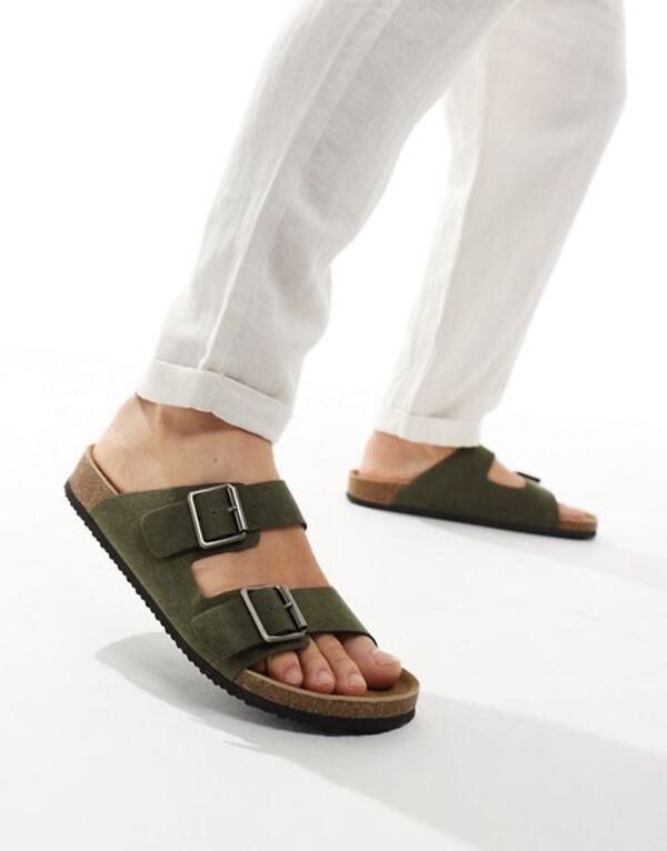 エイソス メンズ サンダル シューズ ASOS DESIGN two strap sandals in khaki faux suede khaki