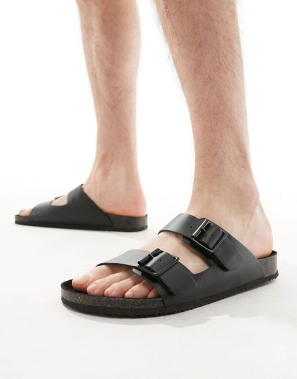 エイソス メンズ サンダル シューズ ASOS DESIGN two strap sandals in black with black sole Black