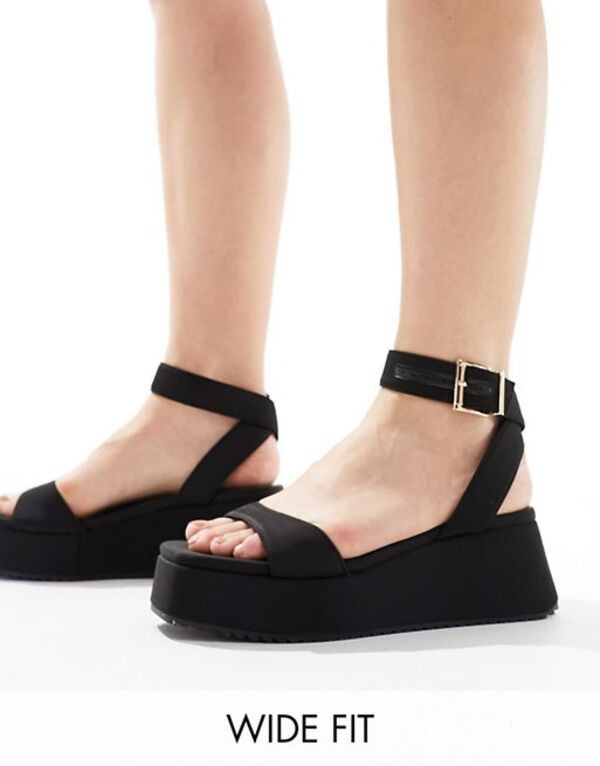 エイソス レディース サンダル シューズ ASOS DESIGN Wide Fit Tantoo flatform sandals in black Black