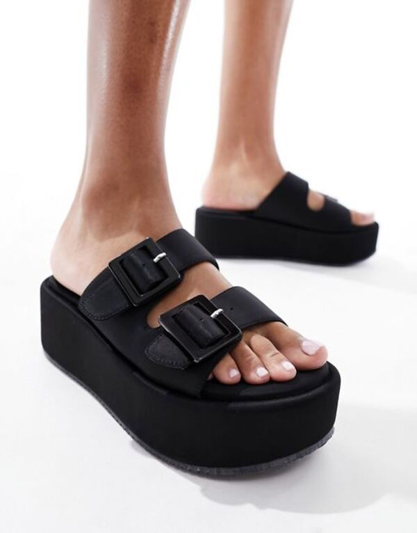 エイソス レディース サンダル シューズ ASOS DESIGN Taxon buckle flatform mule sandals in black Black