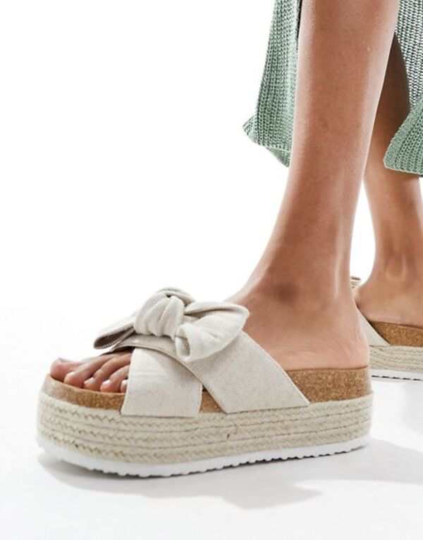 エイソス レディース サンダル シューズ ASOS DESIGN Thankful bow detail flatform sandals in natural fabrication Natural fabricatio