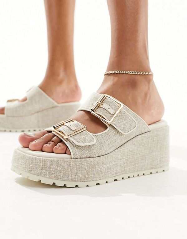 エイソス レディース サンダル シューズ ASOS DESIGN Texas buckle detail wedge mules in natural Natural fabrication