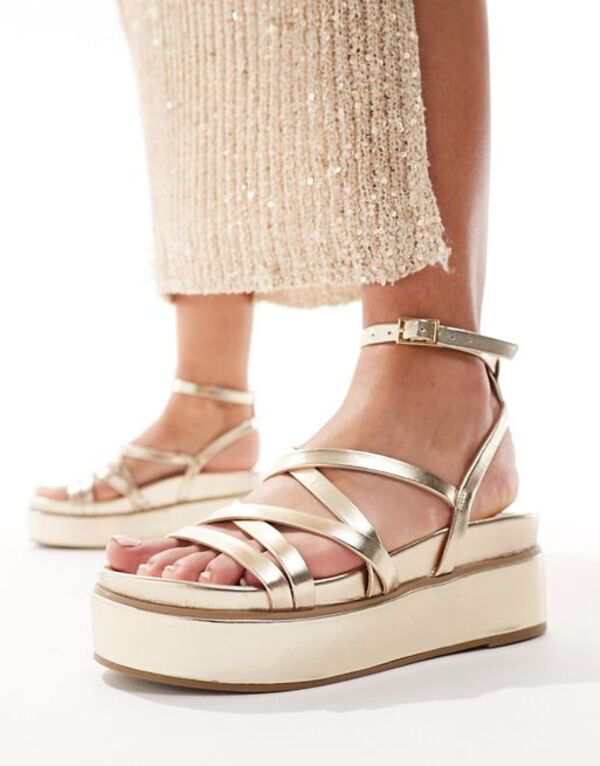 エイソス レディース サンダル シューズ ASOS DESIGN Taurus 2 strappy flatform sandals in gold GOLD