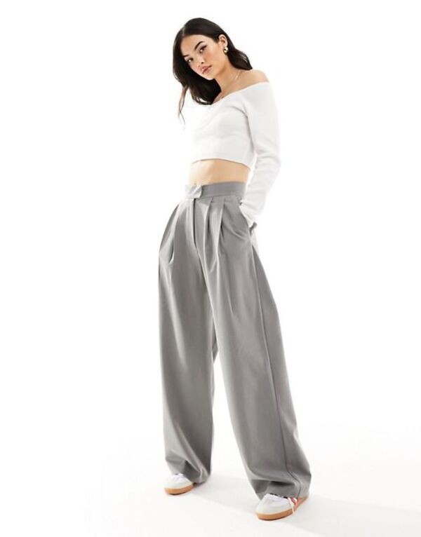 エイソス レディース カジュアルパンツ ボトムス ASOS DESIGN formal wide leg pants in gray Gray