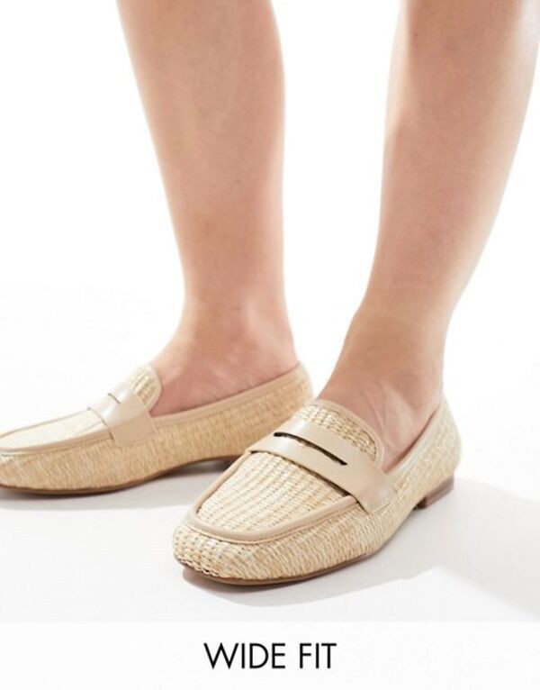 エイソス レディース スリッポン・ローファー シューズ ASOS DESIGN Wide Fit Maddox raffia slim loafer in natural Natural fabricatio