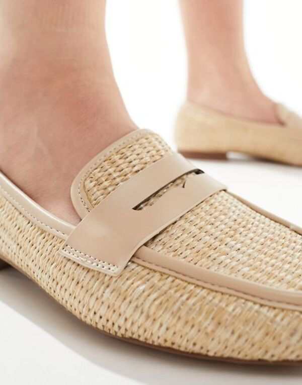 エイソス レディース スリッポン・ローファー シューズ ASOS DESIGN Wide Fit Maddox raffia slim loafer in natural Natural fabricatio