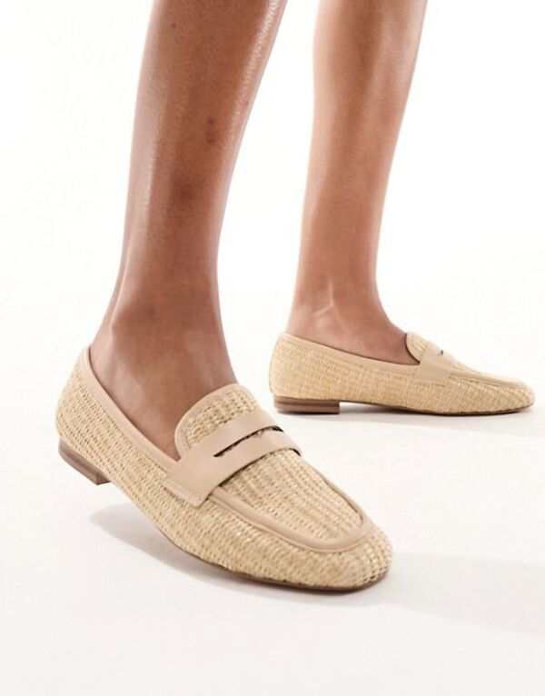 エイソス レディース スリッポン・ローファー シューズ ASOS DESIGN Maddox raffia slim loafers in natural Natural fabrication