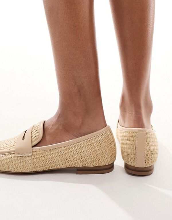 エイソス レディース スリッポン・ローファー シューズ ASOS DESIGN Maddox raffia slim loafers in natural Natural fabrication