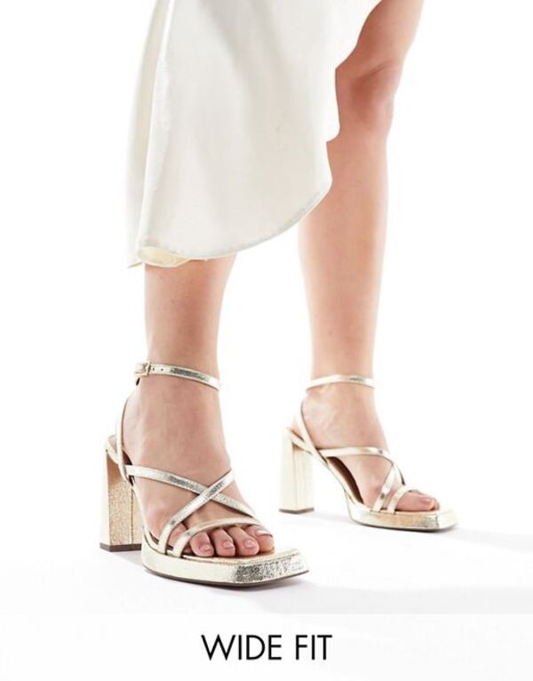 エイソス レディース サンダル シューズ ASOS DESIGN Wide Fit Nashville strappy platform block heel sandals in gold GOLD