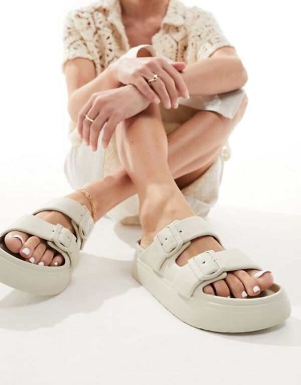 エイソス レディース サンダル シューズ ASOS DESIGN Freestyle flatform double buckle sandals in off-white Off-white