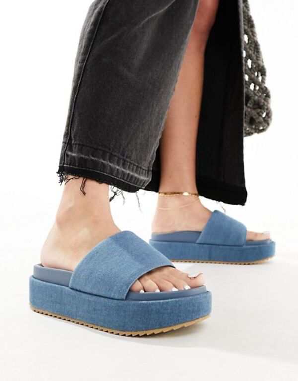 エイソス レディース サンダル シューズ ASOS DESIGN Festival flatform sandals in blue denim BLUE DENIM